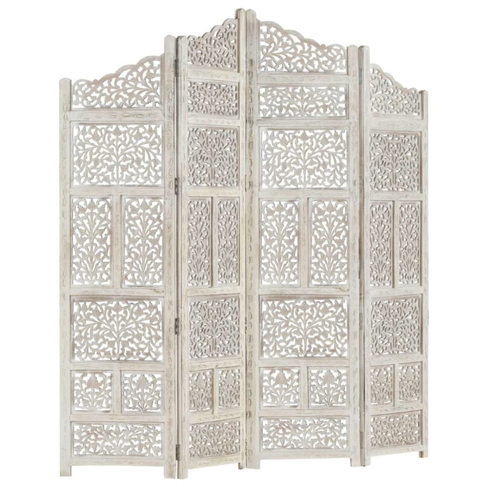 Hand Carved 4-panel Room Divider White 160x165 Cm Solid