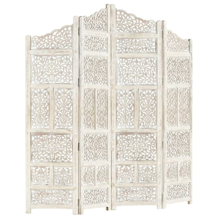 Hand Carved 4-panel Room Divider White 160x165 Cm Solid