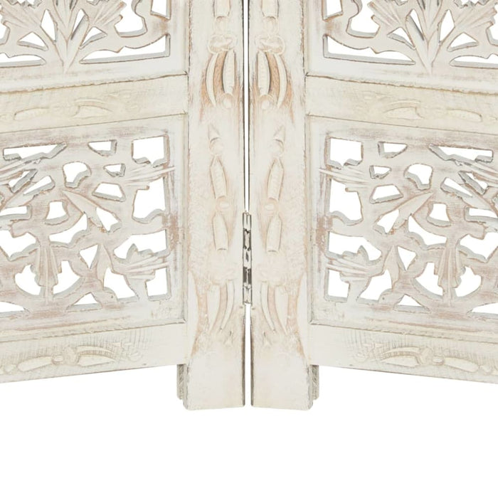 Hand Carved 4-panel Room Divider White 160x165 Cm Solid