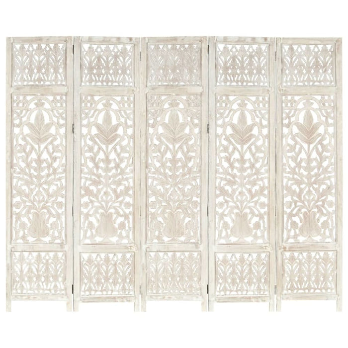 Hand Carved 5-panel Room Divider White 200x165 Cm Solid