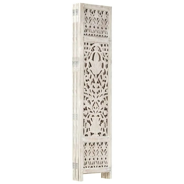 Hand Carved 5-panel Room Divider White 200x165 Cm Solid