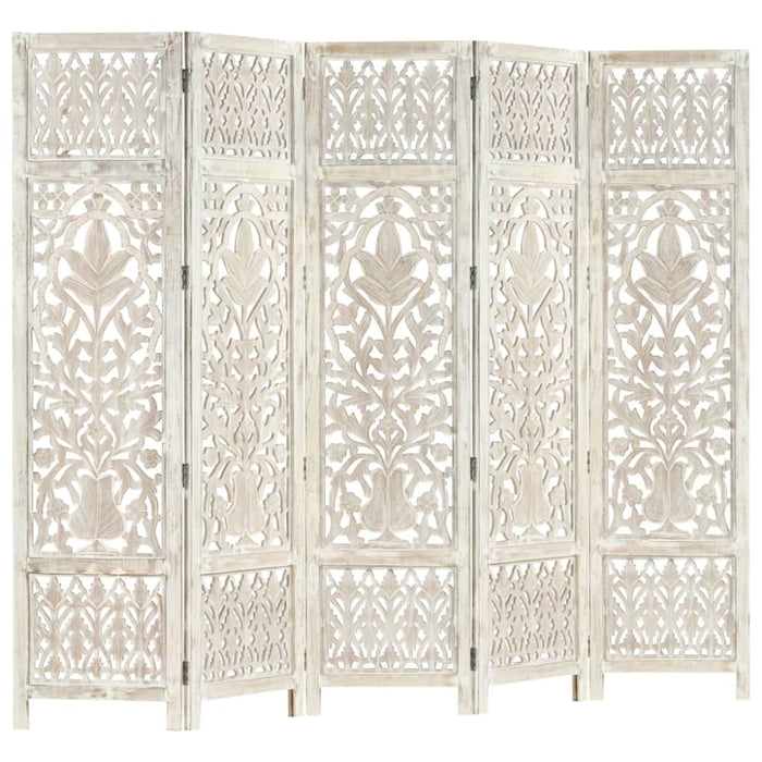 Hand Carved 5-panel Room Divider White 200x165 Cm Solid