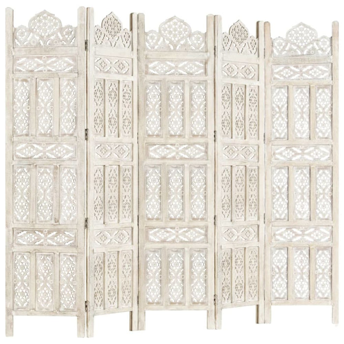 Hand Carved 5-panel Room Divider White 200x165 Cm Solid