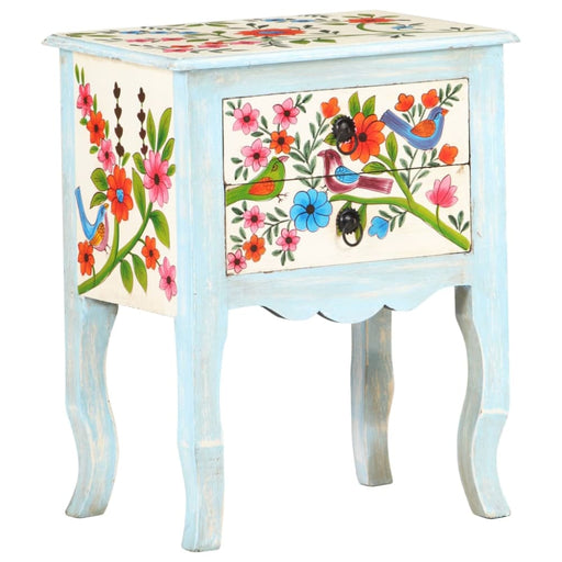 Hand Painted Bedside Cabinet 40x30x50 Cm Solid Mango Wood