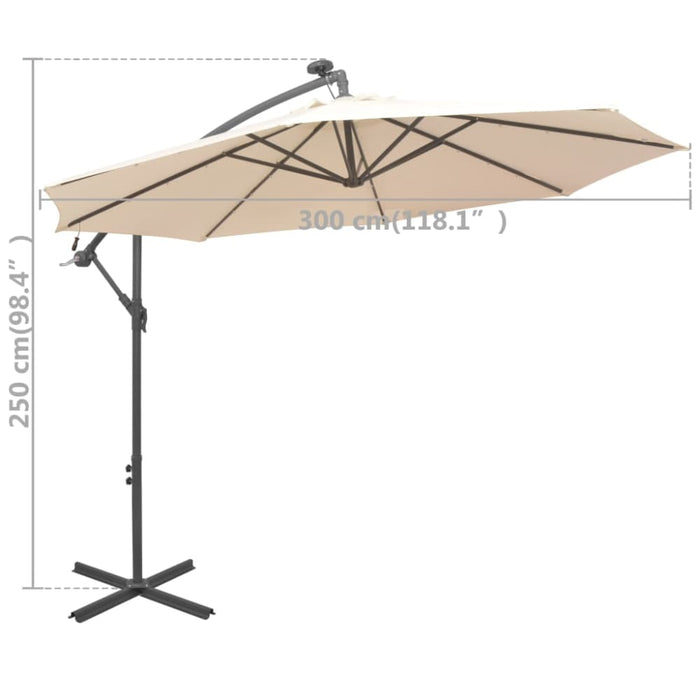 Hanging Parasol With Led Lighting 300 Cm Sand Metal Pole