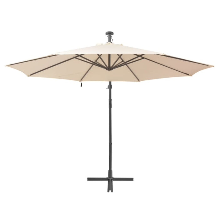 Hanging Parasol With Led Lighting 300 Cm Sand Metal Pole