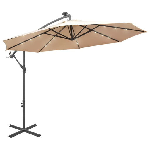 Hanging Parasol With Led Lighting 300 Cm Sand Metal Pole