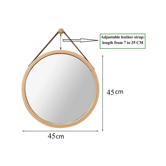 Hanging Round Wall Mirror 45 Cm - Solid Bamboo Frame