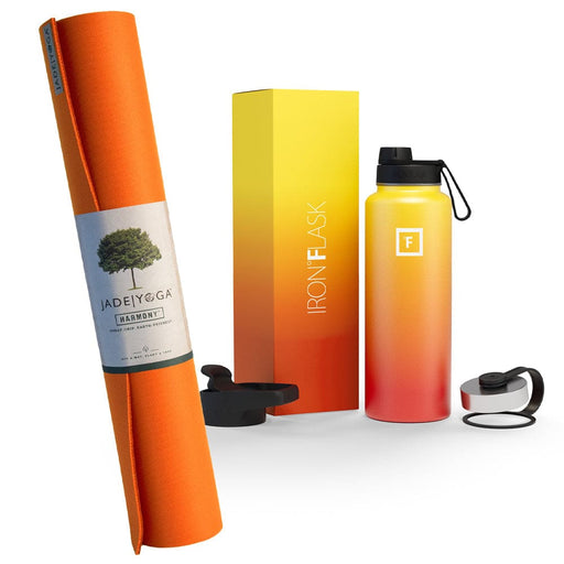 Harmony Yoga Mat And Iron Flask Bottle Bundle Orange/fire