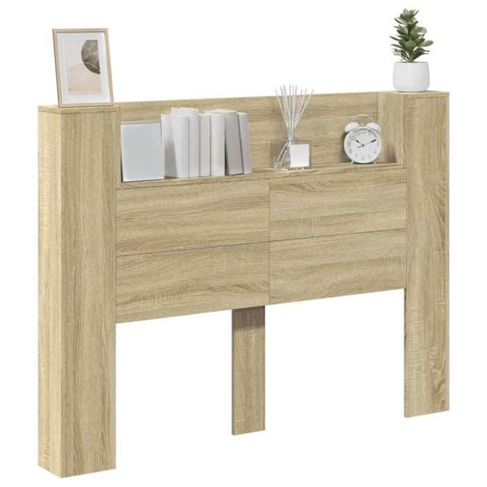 Headboard Cabinet With Led Sonoma Oak 140x16.5x103.5 Cm