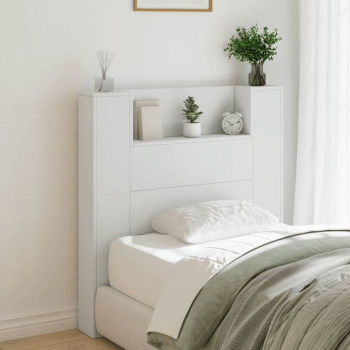 Headboard Cabinet With Led White 100x16.5x103.5 Cm Ntkxto