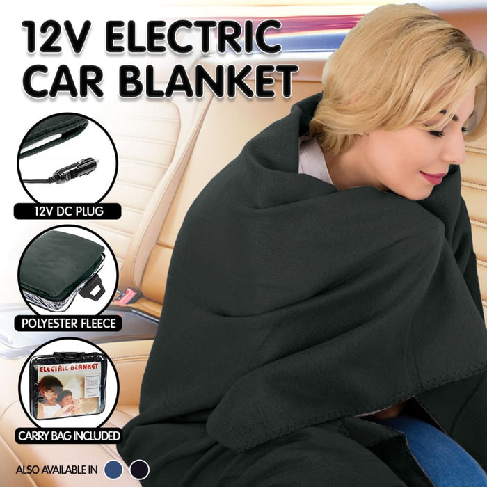 Heated Electric Car Blanket 150x110cm 12v - Black