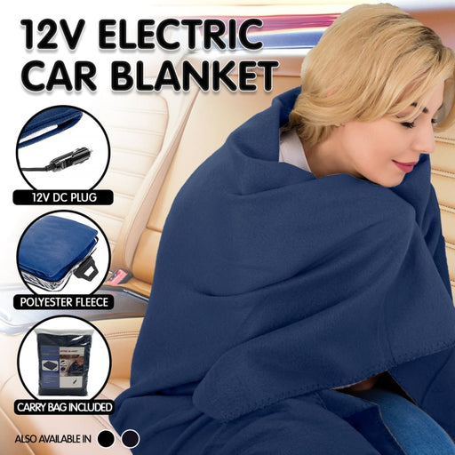 Heated Electric Car Blanket 150x110cm 12v - Navy Blue