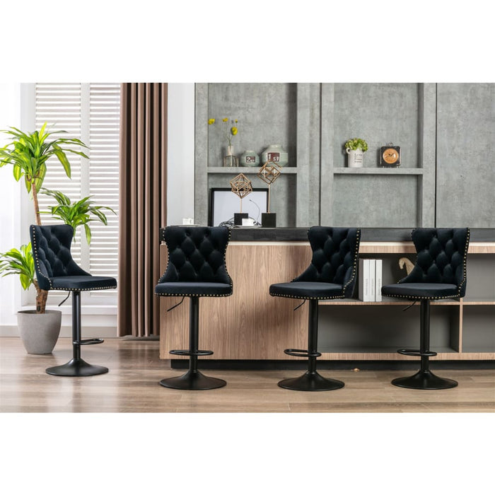 2x Height Adjustable Swivel Bar Stool Velvet Nailhead