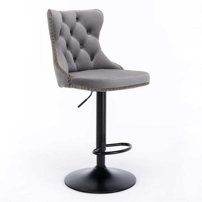 2x Height Adjustable Swivel Bar Stool Velvet Nailhead