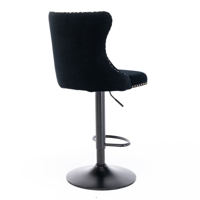 2x Height Adjustable Swivel Bar Stool Velvet Nailhead