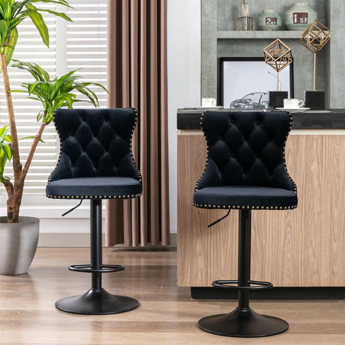 4x Height Adjustable Swivel Bar Stool Velvet Nailhead