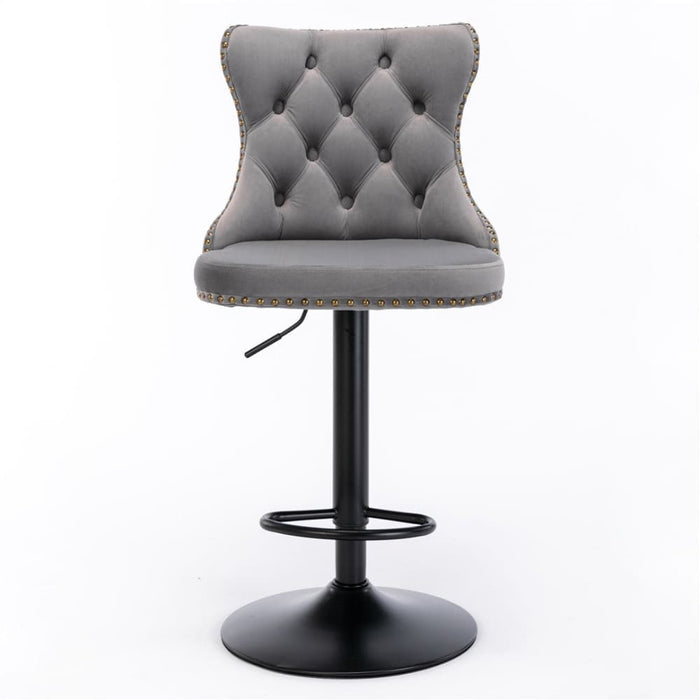 4x Height Adjustable Swivel Bar Stool Velvet Nailhead