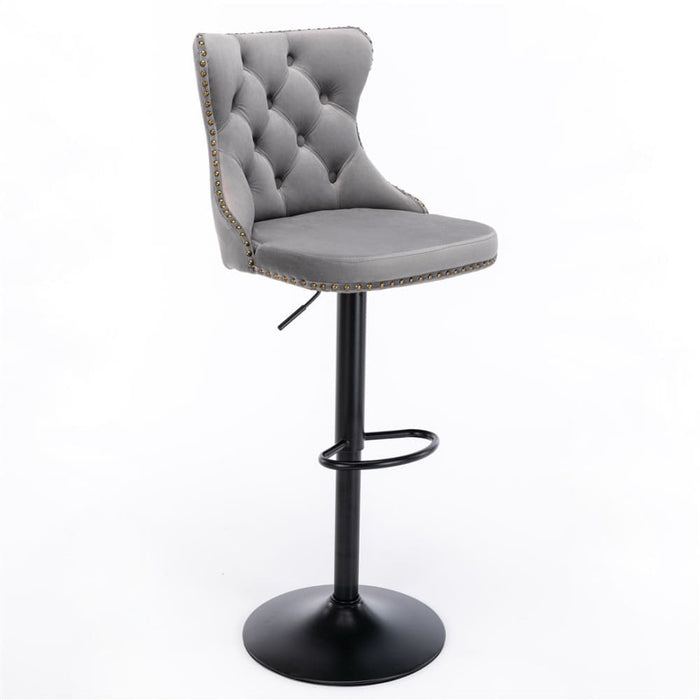 4x Height Adjustable Swivel Bar Stool Velvet Nailhead