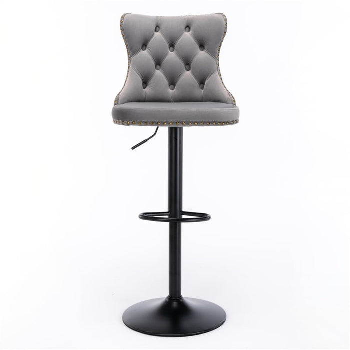 2x Height Adjustable Swivel Bar Stool Velvet Nailhead