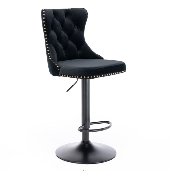 2x Height Adjustable Swivel Bar Stool Velvet Nailhead