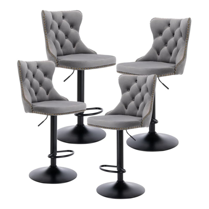 4x Height Adjustable Swivel Bar Stool Velvet Nailhead