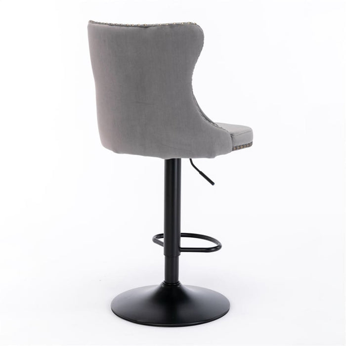 4x Height Adjustable Swivel Bar Stool Velvet Nailhead