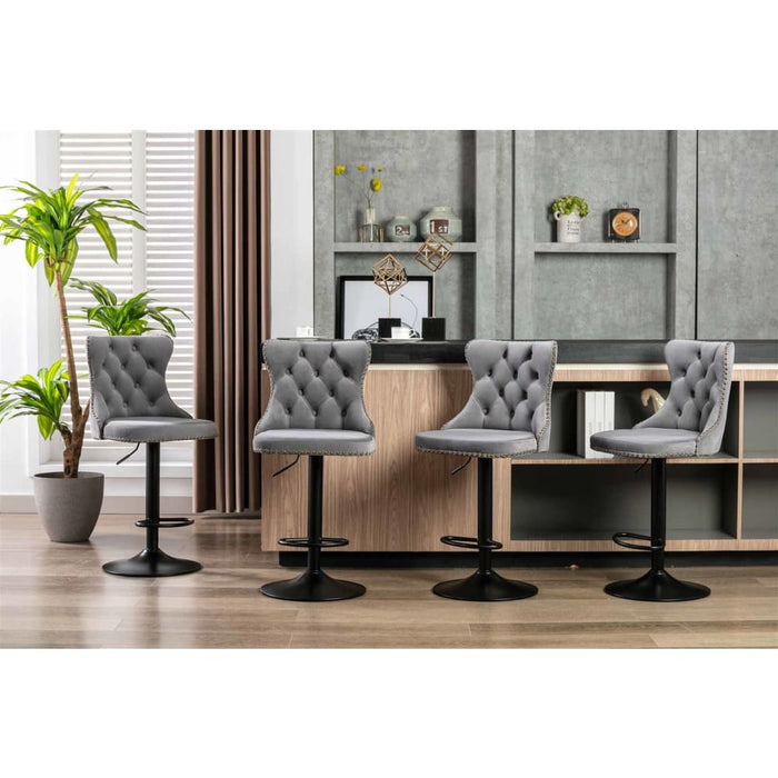 2x Height Adjustable Swivel Bar Stool Velvet Nailhead