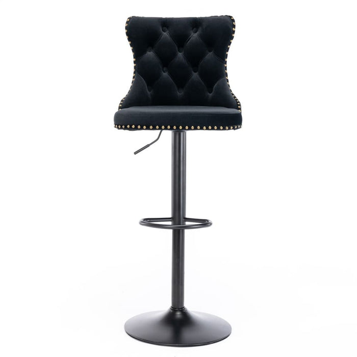 2x Height Adjustable Swivel Bar Stool Velvet Nailhead