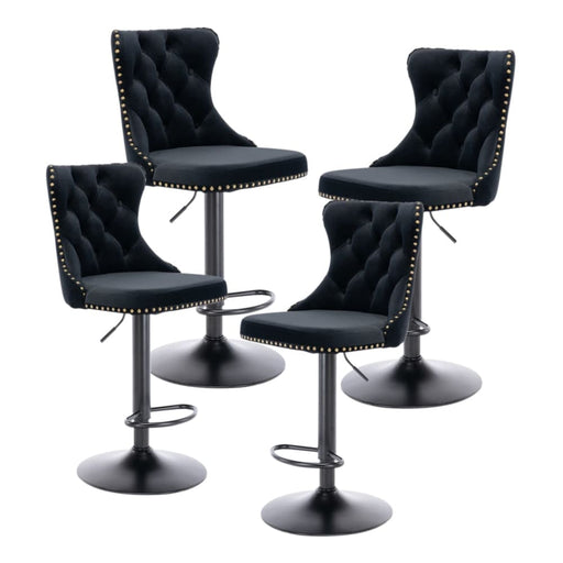 4x Height Adjustable Swivel Bar Stool Velvet Nailhead