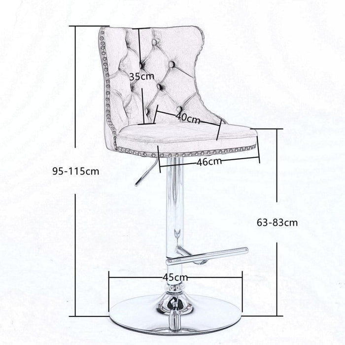 4x Height Adjustable Swivel Bar Stool Velvet Stud Barstool