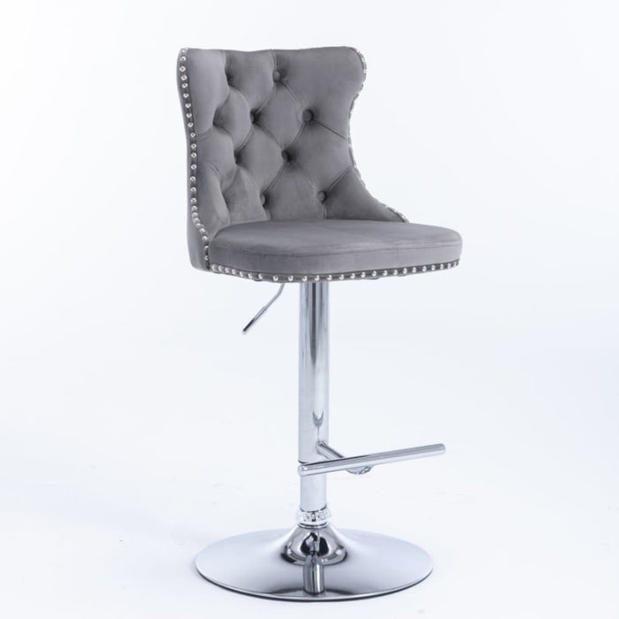 4x Height Adjustable Swivel Bar Stool Velvet Stud Barstool