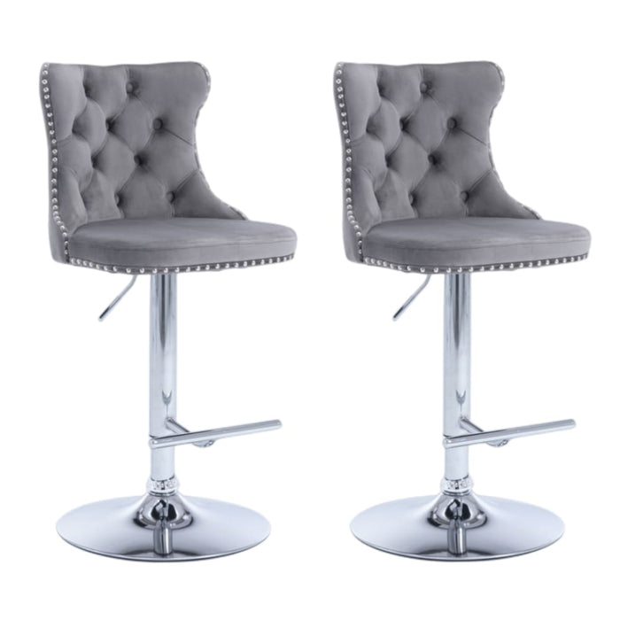 4x Height Adjustable Swivel Bar Stool Velvet Stud Barstool