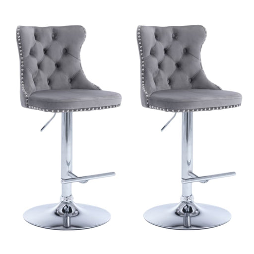 2x Height Adjustable Swivel Bar Stool Velvet Stud Barstool