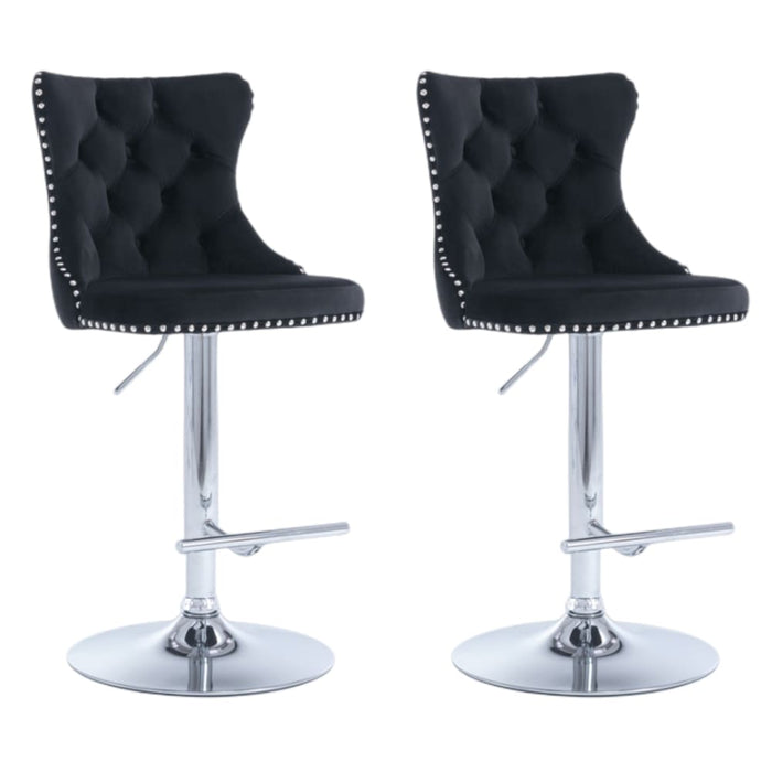 2x Height Adjustable Swivel Bar Stool Velvet Studs Barstool