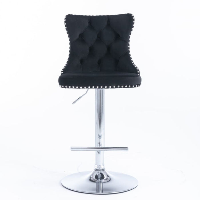 2x Height Adjustable Swivel Bar Stool Velvet Studs Barstool