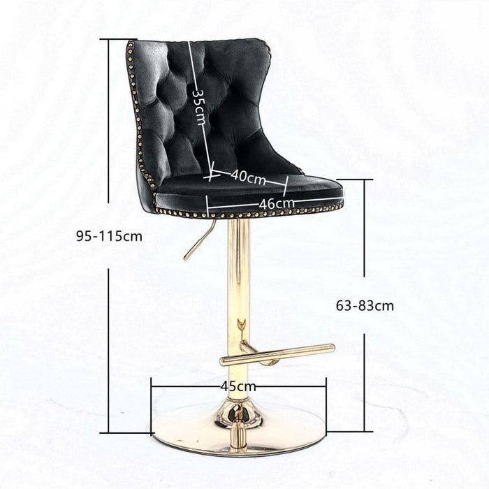 2x Height Adjustable Swivel Bar Stool Velvet Studs Barstool