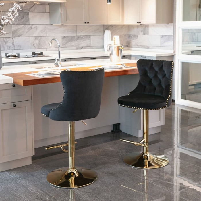 2x Height Adjustable Swivel Bar Stool Velvet Studs Barstool