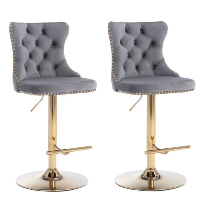 2x Height Adjustable Swivel Bar Stool Velvet Studs Barstool