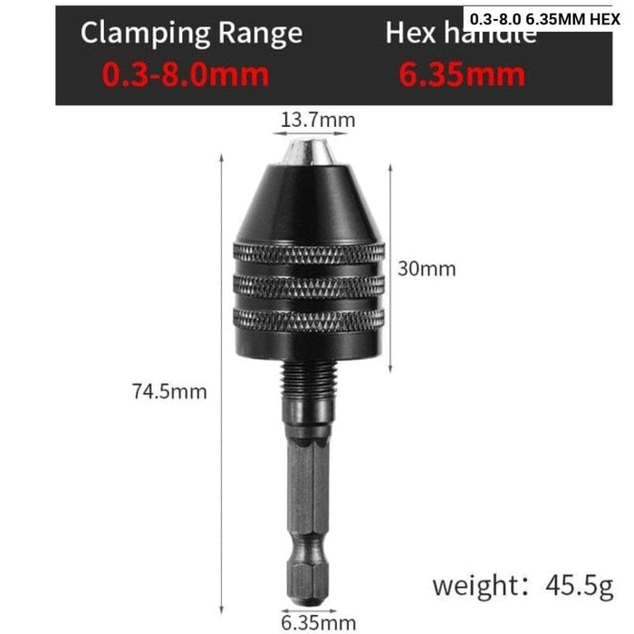 1pc Hexdrill Chuck 0.3 8.0 6.35mm Keyless Screwdriver