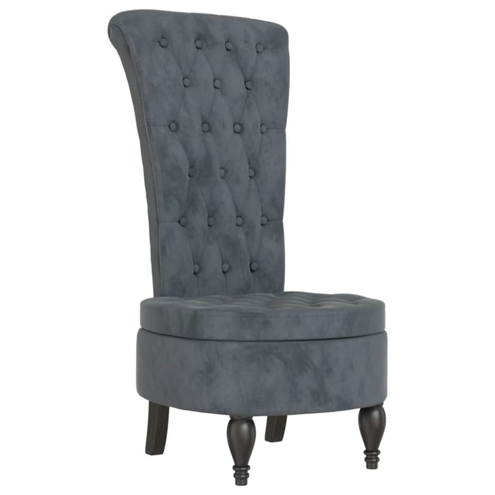 High Back Chair Dark Grey Velvet Button Design Tpxalp