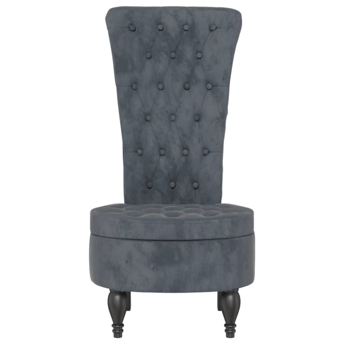 High Back Chair Dark Grey Velvet Button Design Tpxalp