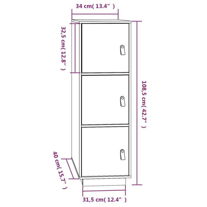 Highboard 34x40x108.5 Cm Solid Wood Pine Nxboli