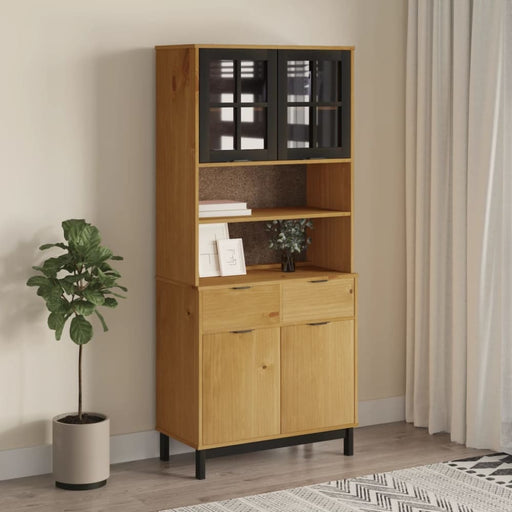 Highboard With Glass Doors Flam 80x40x180 Cm Solid Wood