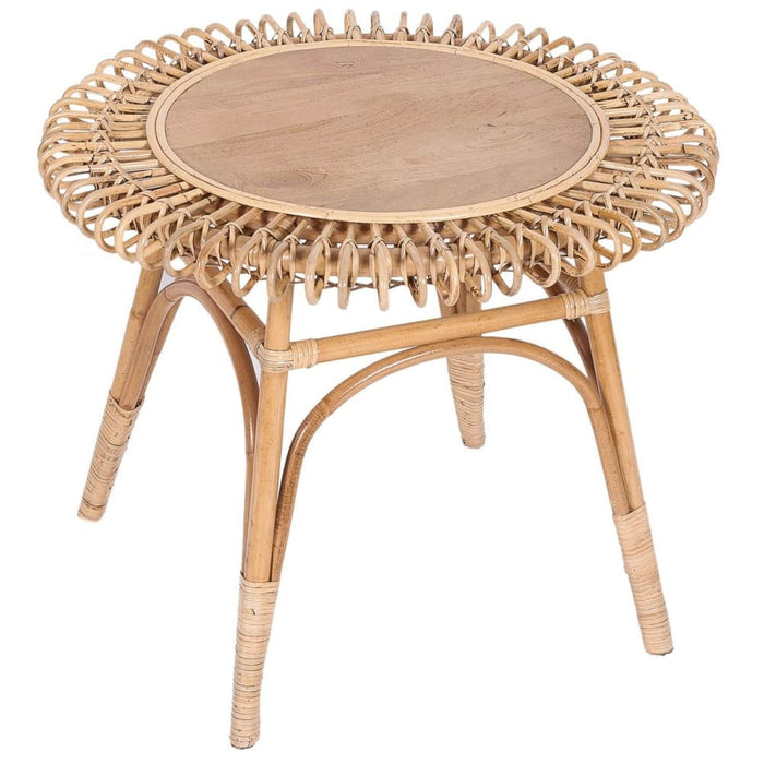 Holly 65cm Round Side Table Mango Wood Top Rattan Frame