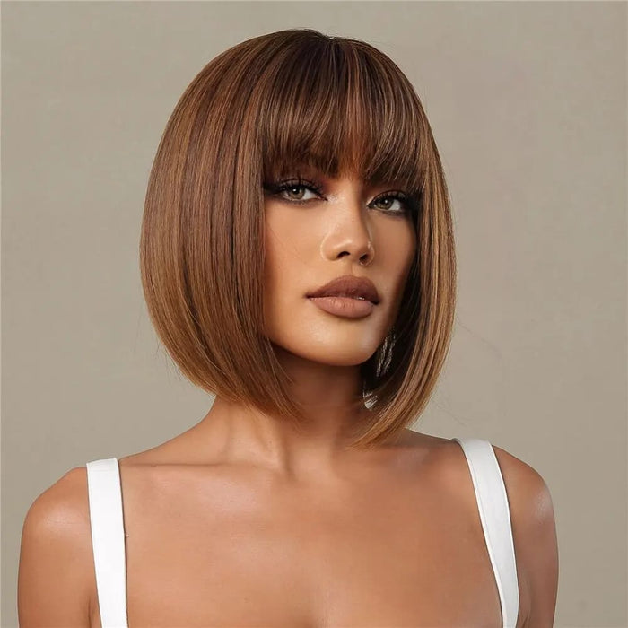 Honey Brown Bob Wig With Bangs