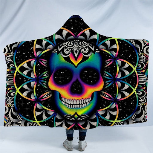 Hooded Blanket For Adult Gothic Coloured Skull Sherpa