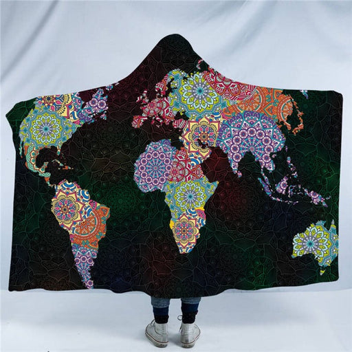 Hooded Blanket Compass Sherpa Fleece Wearable Mandala