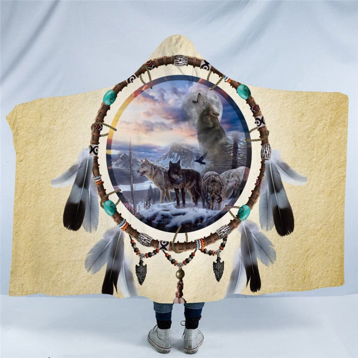 Hooded Blanket 3d Wolf Sherpa Fleece Wearable Wolves Tribal