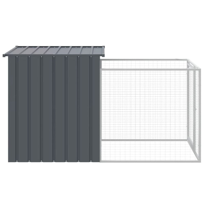 Dog House With Run Anthracite 110x201x110 Cm Galvanised